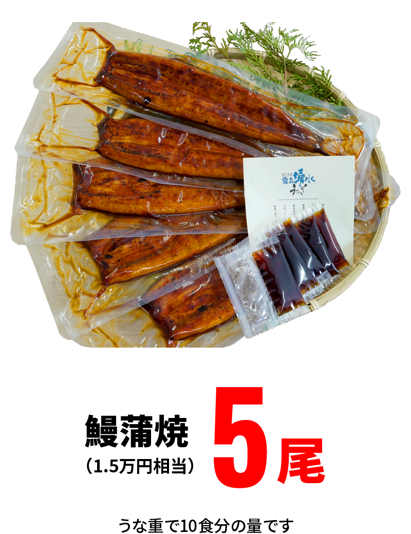 鰻蒲焼（1.5万円相当）5尾［うな重で10食分の量です］